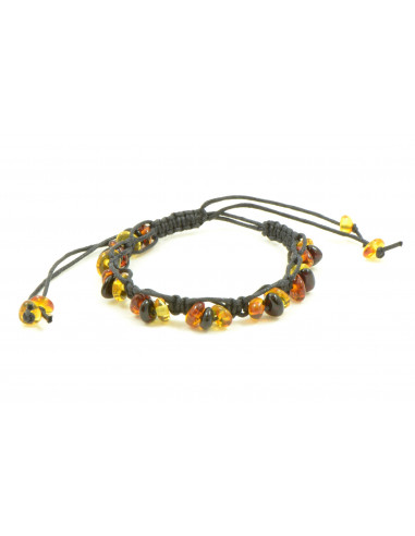 Braided Multi Polished Amber Beads Adult Bracelet