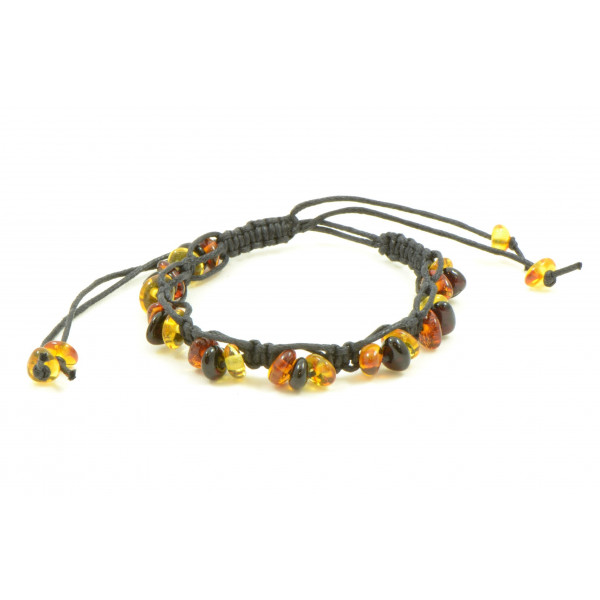 Braided Multi Polished Amber Beads Adult Bracelet