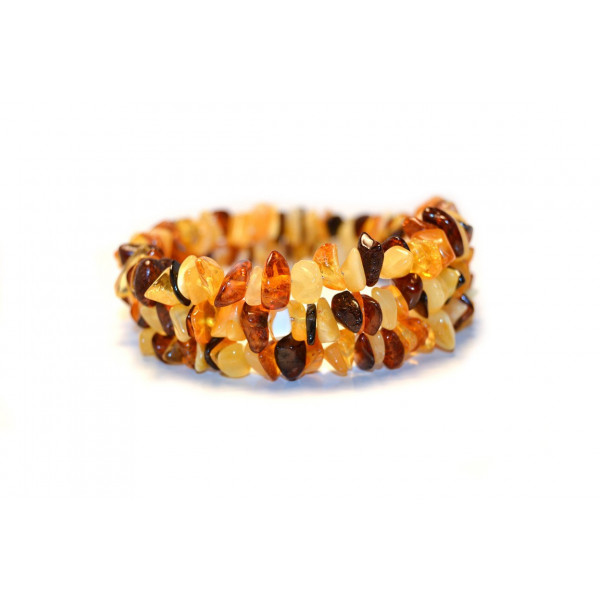 Multi Polished Chip Amber Adult Bracelet on Flexible Band