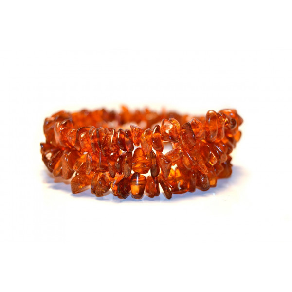 Cognac Polished Chip Amber Adult Bracelet on Flexible Band