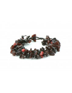 Cherry Chip Polished Amber and Coral Adult Bracelet