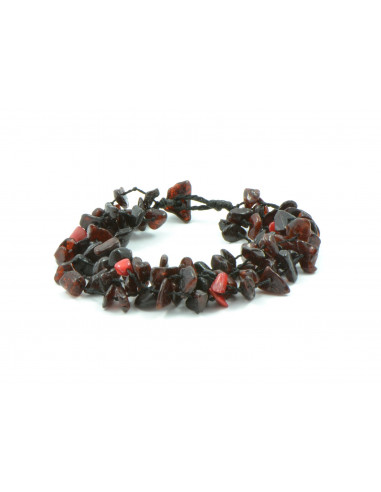 Cherry Chip Polished Amber and Coral Adult Bracelet