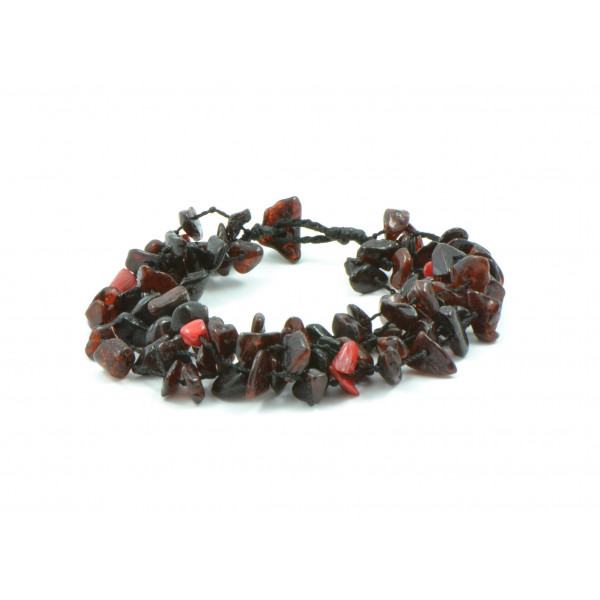 Cherry Chip Polished Amber and Coral Adult Bracelet