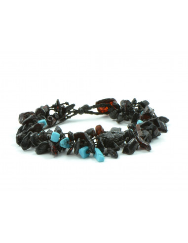 Cherry Chip Polished Amber & Turquoise Bracelet for Adult