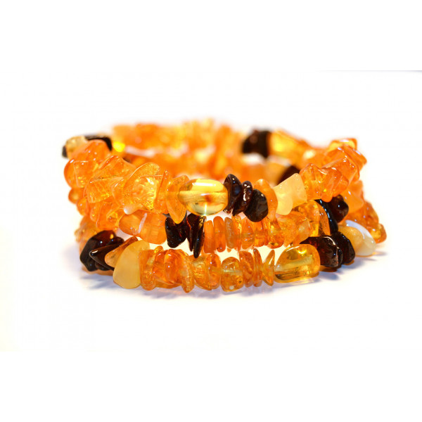 Multi Olive & Chip Polished  Amber Adult Bracelet on Flexible Band