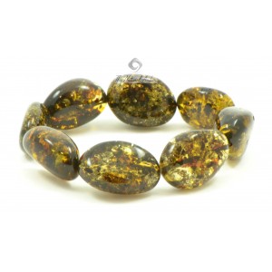 Green Color Natural Baltic Amber Elastic Ring 