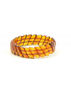 Cognac Plates Faceted Amber Adult Bracelet on Flexibel Band