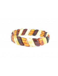 Multi Plates Faceted Amber Adult Bracelet on Flexibel Band