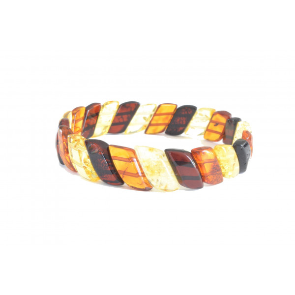 Multi Plates Faceted Amber Adult Bracelet on Flexibel Band