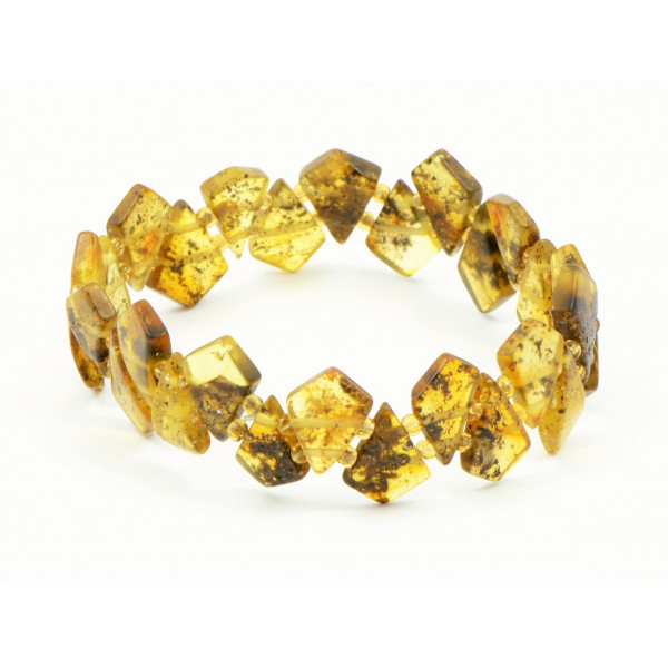 Green Polished Amber Adult Bracelet on Elastic Band
