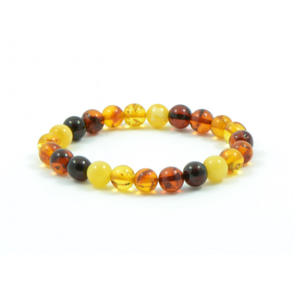 Multi Round Polished Amber Adult Bracelet on Elastic Band