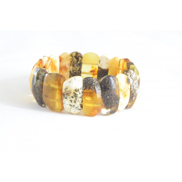 Yellow & Green Polished Amber Adult Bracelet on Elastic Bands