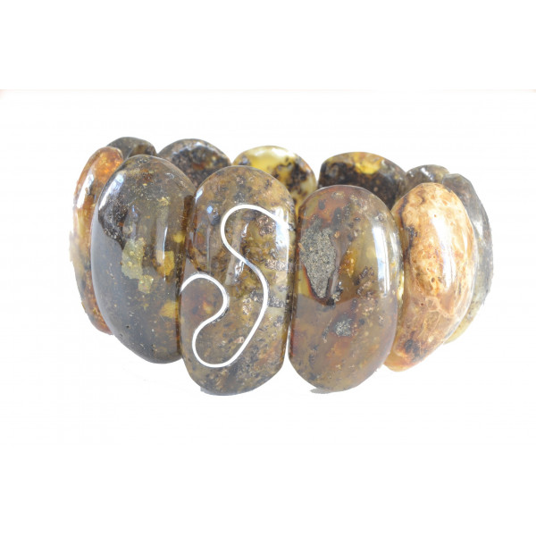 Green Polished Amber Adult Bracelet on Elastic Bands