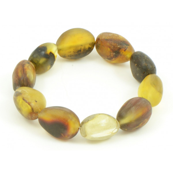 Green Raw Amber Adult Bracelet on Elastic Band