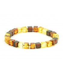 Multi Square Polished Amber Adult Bracelet on Elastic Band