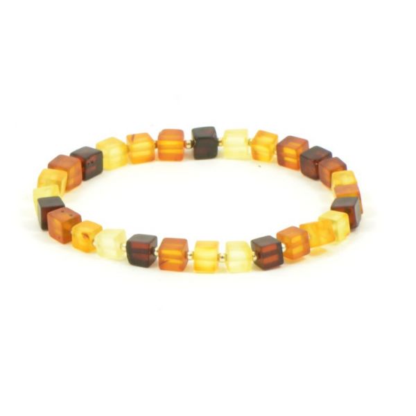 Multi Square Raw Amber Adult Bracelet on Elastic Band