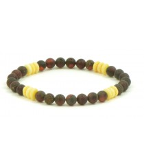 Cherry Round Raw & Milky Tablet Raw Amber Adult Bracelet on Elastic Band