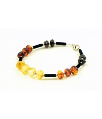 Rainbow Polished Amber Adult Bracelet with Silver Clasp