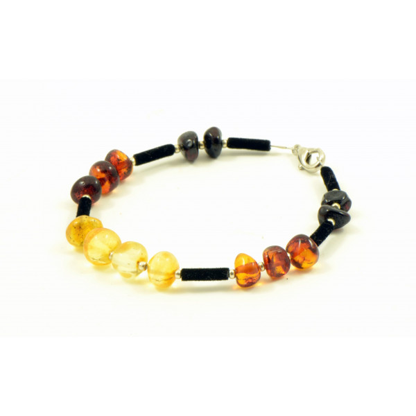 Rainbow Polished Amber Adult Bracelet with Silver Clasp