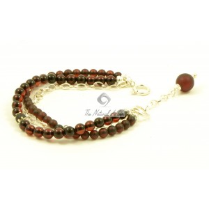 Cherry Polished & Raw Amber Bracelet for Adult  with Pendant and Silver Chain