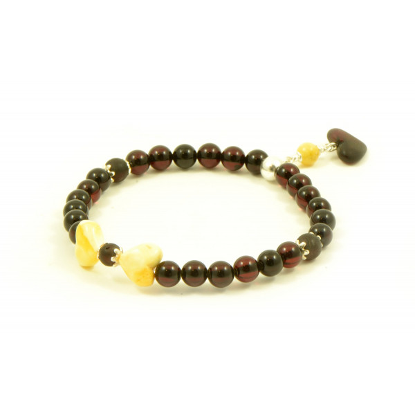 Cherry Polished Amber Bracelet for Adult with Heart Pendant