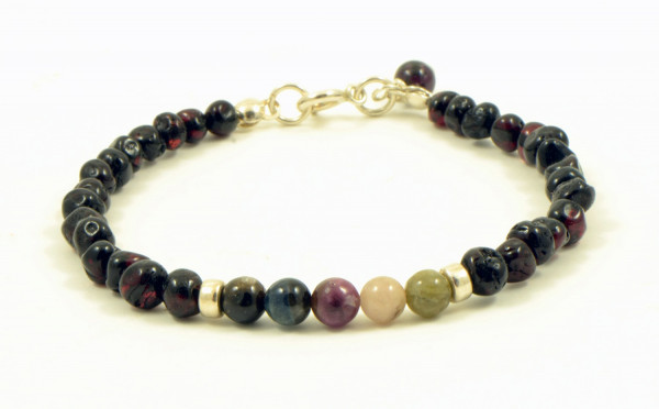 Aventurine, Amber & Silver Bracelet for Adult with Pendant