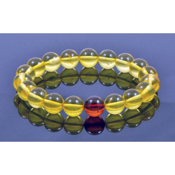 Lemon Round & Cognac Polished Amber Bead Adult Bracelet on Elastic Band