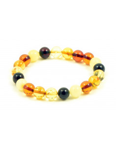 Multi Round Polished Amber Bead Adult Bracelet on Elastic Band