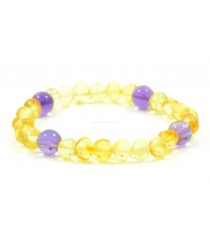Lemon Baroque Polished Amber & Amethyst Beads Bracelet for Adult