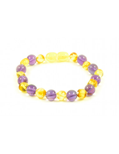 Lemon Baroque Polished Amber & Amethyst Beads Bracelet for Adult
