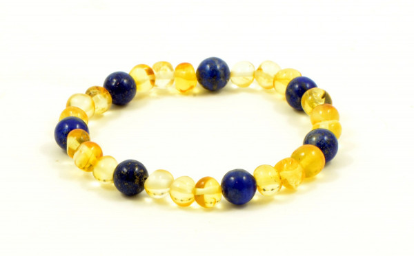 Lemon Baroque Polished Amber & Lapis Lazuli Beads Bracelet for Adult