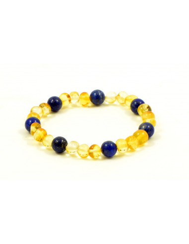 Lemon Baroque Polished Amber & Lapis Lazuli Beads Bracelet for Adult