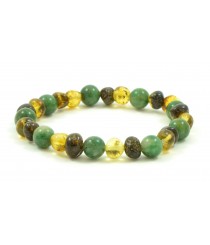 Green Baroque Polished Amber & African Jade Beads Bracelet for Adult