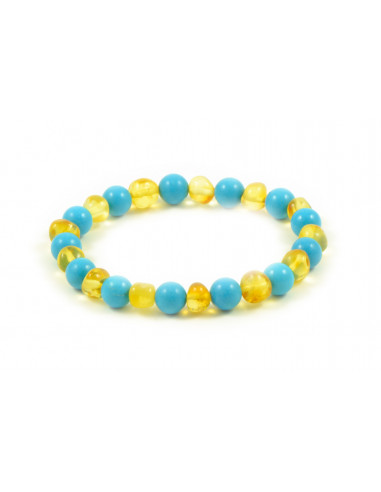 Lemon Polished Amber & Turquoise Beads Bracelet for Adult