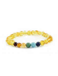 Lemon Baroque Polished Amber & Chakra Gemstone Bracelet for Adult