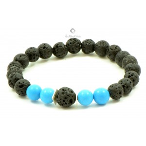 Lava & Blue Turquoise & Silver Beads Bracelet for Adult