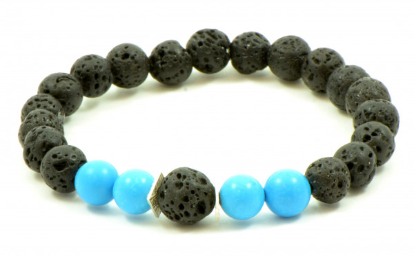 Lava & Blue Turquoise & Silver Beads Bracelet for Adult