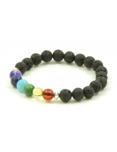 Lava & Silver & Rainbow Gemstones Beads Bracelet for Adult
