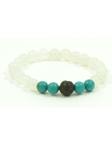 Lava & Green Turquoise & Quartz Beads Bracelet for Adult