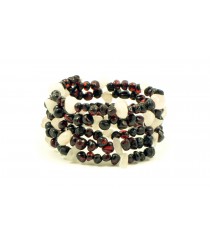 Cherry Baroque Polished Amber & Quartz Chip Beads Bracelet for Adult on Flexible Band