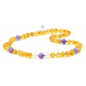 Honey Baroque Raw Amber & Purple Amethyst & White Agate Necklace for Adult