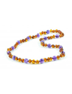 Cognac Baroque Polished Amber & Purple Amethyst  Necklace for Adult