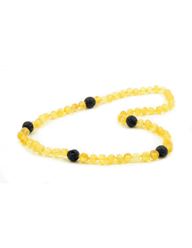 Lemon Baroque Polished Amber & Lava Beads Necklace for Adult