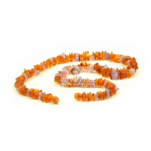 Cognac Chip Polished Amber and Amethyst Beads Necklace for Adult