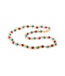 Lemon Baroque Polished Amber & Rose Agate & Turquoise Beads Necklace for Adult