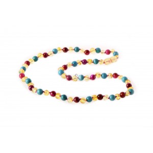 Lemon Baroque Polished Amber & Rose Agate & Turquoise Beads Necklace for Adult