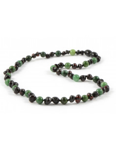 Cherry Baroque Polished Amber & African Jade Beads  Necklace for Adult