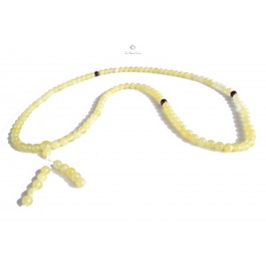 Tibetan Buddhist Mala Necklace from Milky Amber Beads
