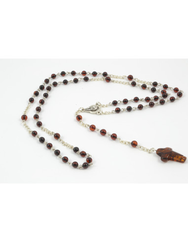 Christian Rosary from Cherry Amber Beads with natural Amber Cross
