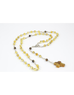 Christian Rosary from Lemon & Cherry Amber Beads with natural Amber Cross